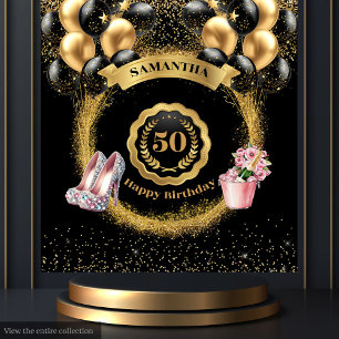 Tenture Parties scintillant dorée rose talons hauts 50e Dé