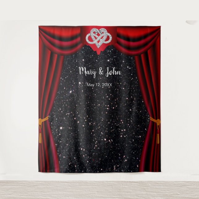 Tenture Parties scintillant noire Infinity Coeur Rideau ro (Devant)