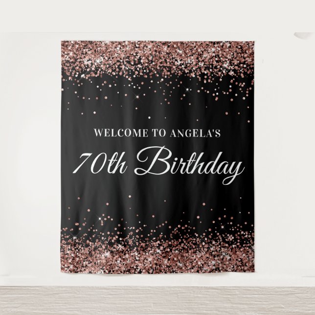 Tenture Parties scintillant or rose et noir 70e anniversai (Devant)