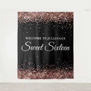 Tenture Parties scintillant or rose et Sweet sixteen noir