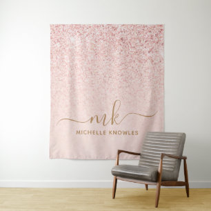Tenture Parties scintillant or Rose tendance Initiales fan