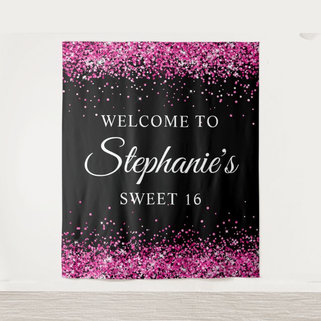 Tenture Parties scintillant rose chaud Black Sweet 16 Anni (Devant)