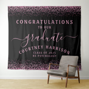 Tenture Parties scintillant rose Script Calligraphie noir