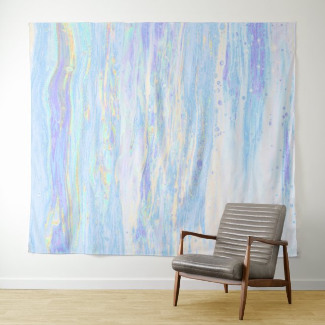 Tenture *~* Pastel Art Abstrait Bleu clair Turquoise Blanc (En situation (horizontale))