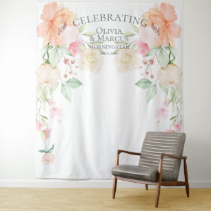 Tenture Pastel Coral Peonies d'ivoire Mariage fond