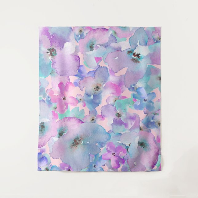 Tenture *~* Pastel Floral Pattern Blue Pink FLowers  (Devant)