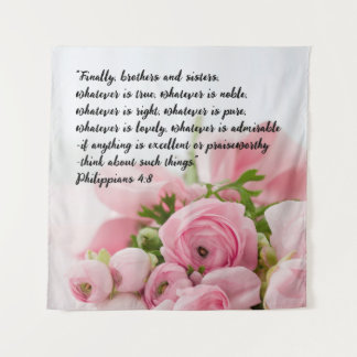 Tenture Pastel Pink Flowers Bible Verse