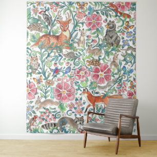 Tenture Pastel Woodland Animal Deer Fox Rabbit Grand 