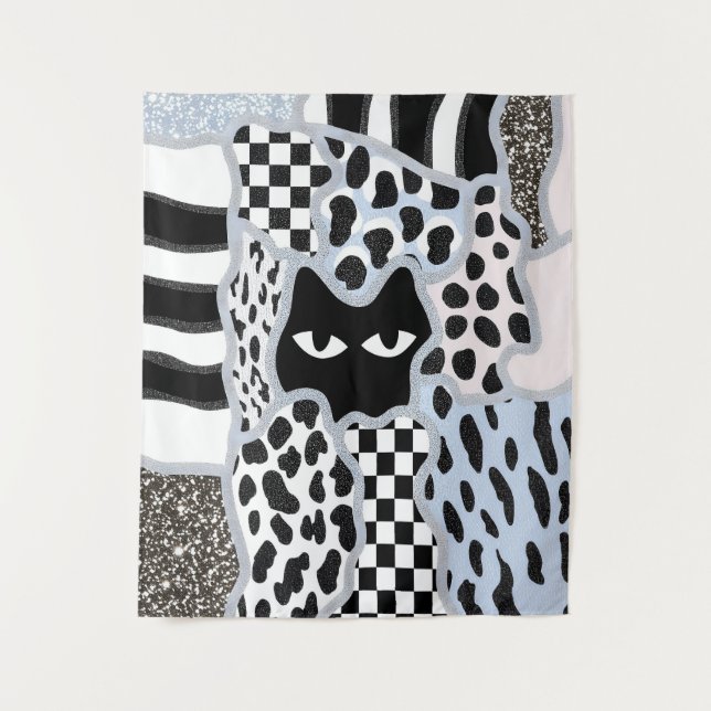 Tenture Patchwork Chic Chat Noir Suspect Gingham & Carreau (Devant)