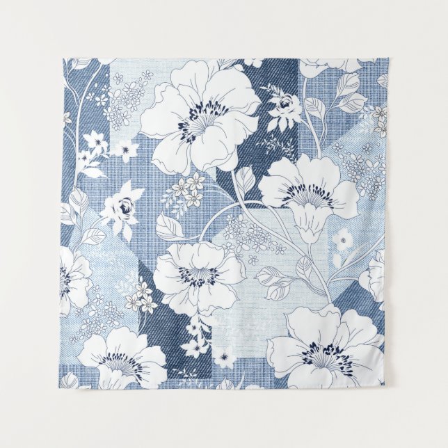 Tenture patchwork de denim transparent sur fleur (Devant)