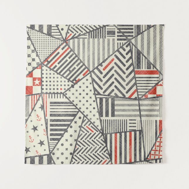 Tenture Patchwork rétro : Conception géométrique Abstraite (Devant)