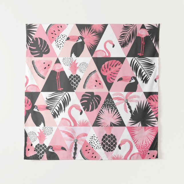 Tenture Patchwork Tropical : Flamant rose Watermelon Seaml (Devant)