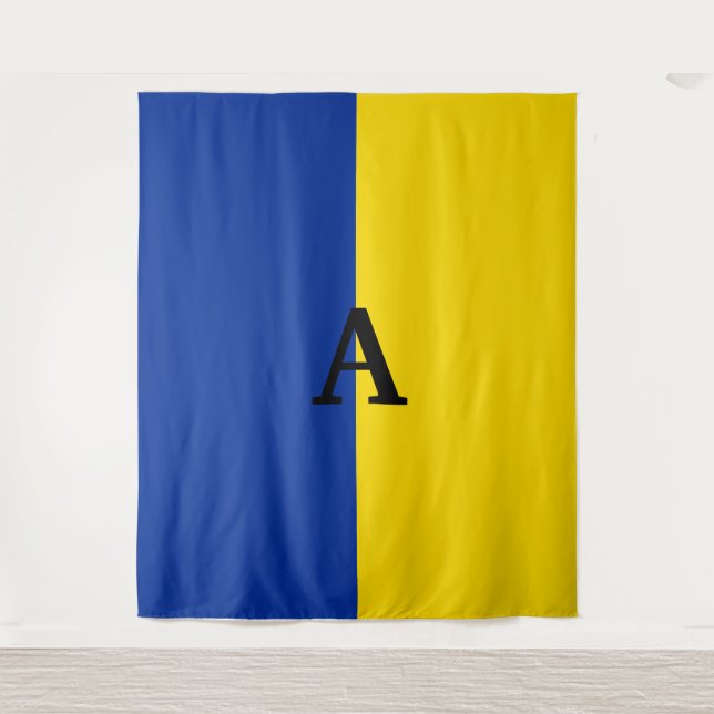 Tenture Pavillon d'Ukraine vertical monogramme bleu et jau (Devant)