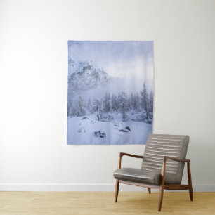 Tenture Pays merveilleux d'hiver, brouillard, forêt d'épin
