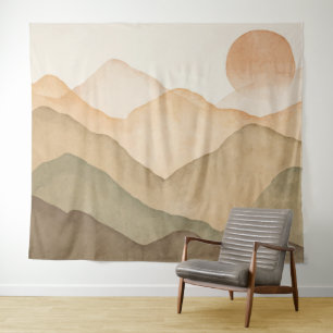 Tenture Paysage des montagnes de l'Aquarelle Beige Terre