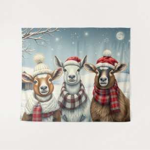 Tenture Paysage hivernal avec mouton et Cabine