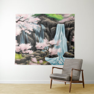 Tenture Paysage Japonais Fleurs De Cerisiers Et Cascade