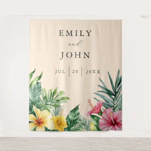 Tenture Peach Tropical Flowers Mariage Photo Contexte