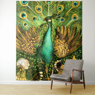 Tenture Peacock et poulets Art nouveau néerlandais