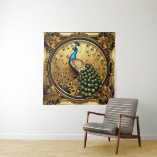 Tenture Peacock or et cadre ornemental noir