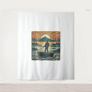 Tenture Pêche Rétro Pêche Poisson Sunset Bateau