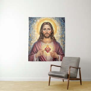 Tenture Peinture à l'impasto encadrée dorée du Sacré-Cœur 