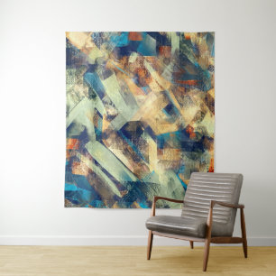 Tenture Peinture Abstraite jaune bleu brosse Art