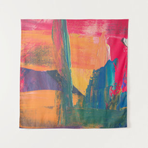 Tenture Peinture abstraite verte, jaune et rouge