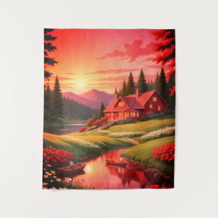 Tenture Peinture de coucher de soleil avec un lac-68678