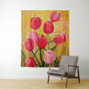Tenture Peinture de tulipes roses et rouges