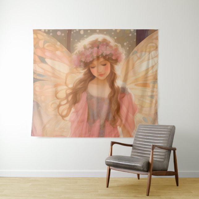 Tenture Peinture Imaginaire Fée Rose Cute (En situation (horizontale))
