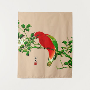 Tenture Peinture japonaise vintage d'un perroquet, rouge e