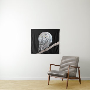 Tenture Peinture sur la Chouette neigeuse et la Lune - Art