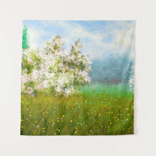 Tenture Peintures à l'huile paysage rural, fleurs dans le 