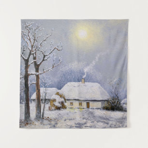 Tenture Peintures à l'huile paysage rural. Hiver. Vieux vi