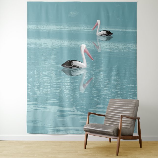 Tenture Pelican Couple Paddle sur Calm Aqua Water (En situation)