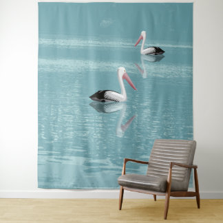 Tenture Pelican Couple Paddle sur Calm Aqua Water