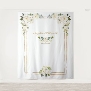 Tenture Peonies blanches roses Gold Bloom Photo Booth Mari