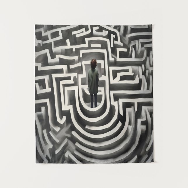 Tenture Perdu dans le Maze Art Abstrait noir et blanc (Devant)
