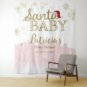 Tenture Père Noël Baby Christmas girl Baby shower fond d'é