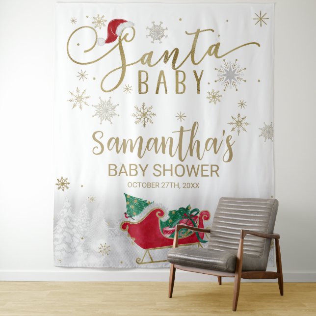 Tenture Père Noël Baby Christmas Winter Baby shower Backdr (En situation)