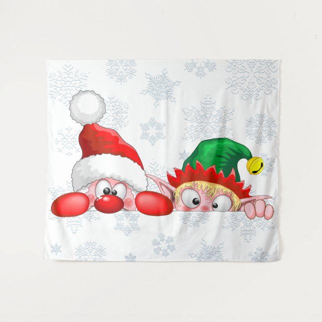 Tenture Père Noël et Elf Cute et drôle Caractères Pékin (Devant (Horizontal))
