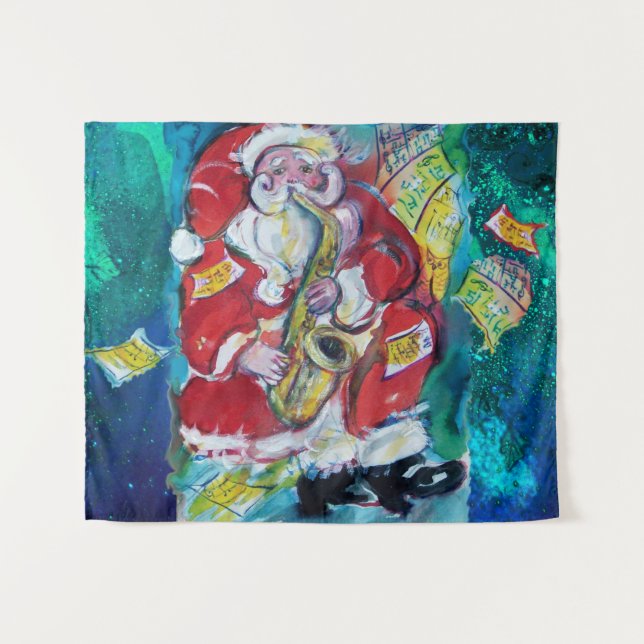 TENTURE PÈRE NOËL JOUER SAX, PARTI DE NOËL MUSICAL (Devant (Horizontal))