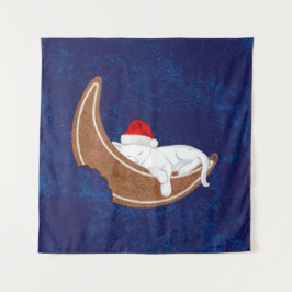 Tenture Père Noël Kitty et la lune de pain d'épices