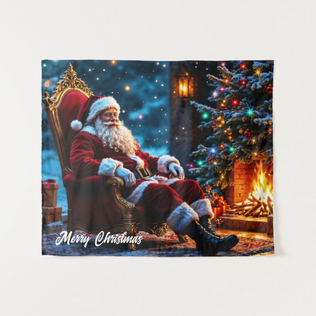 Tenture Père Noël Pôle Nord Feux de Noël imaginaire (Devant (Horizontal))