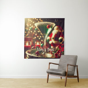 Tenture Père Noël Rétro 50s Martini Vert de Noël