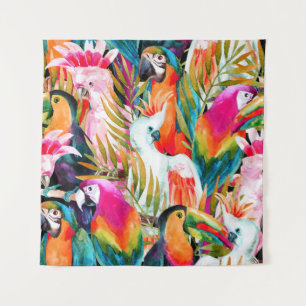 Tenture Perroquets d'aquarelle : Motif Tropical
