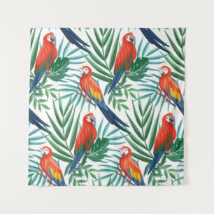 Tenture Perroquets tropicaux : Palmier luxuriant sans tran