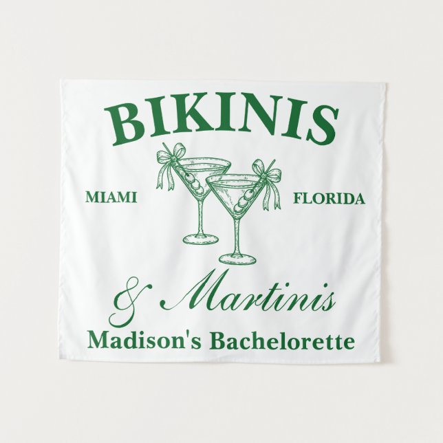 Tenture Personalized Bikinis & Martinis Bachelorette Party (Devant (Horizontal))