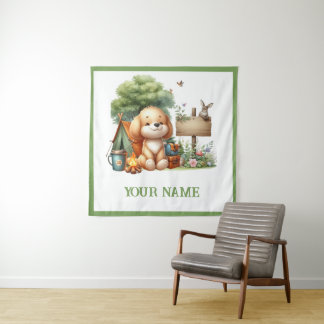 Tenture  Personalized Cute Woodland Puppy 